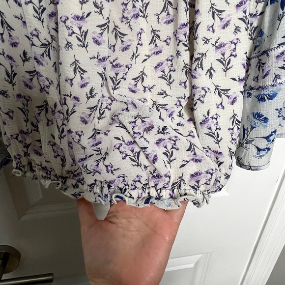 Free People Rose Valley Printed Blouse Top Shirt Size S White Blue Floral - Picture 4 of 6